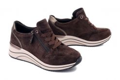 Rieker Remonte D0T03-25 brown combination, półbuty damskie. Brązowe półbuty damskie Rieker Remonte, bez wzorów, ze skóry, bez obcasa, na koturnie. Za 449.90 zł.