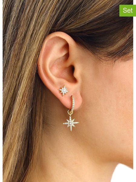 Miu Silver Pozłacane kolczyki (2 szt.) z cyrkoniami rozmiar: onesize. Szare kolczyki damskie Miu Silver, z cyrkonią, pozłacane. Za 100.99 zł.