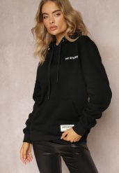 Czarna Bluza z Nadrukiem na Tyle i Kapturem oraz Kieszonką Stelletta. Czarne bluzy z kapturem damskie Renee, l, z bawełny. Za 84.99 zł.
