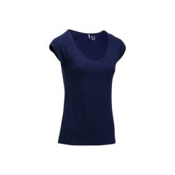 Koszulka krótki rękaw slim Gym & Pilates 500 damska. Niebieskie bluzki sportowe damskie DOMYOS, xs, bez wzorów, z bawełny, bez kołnierzyka. Za 19.99 zł.