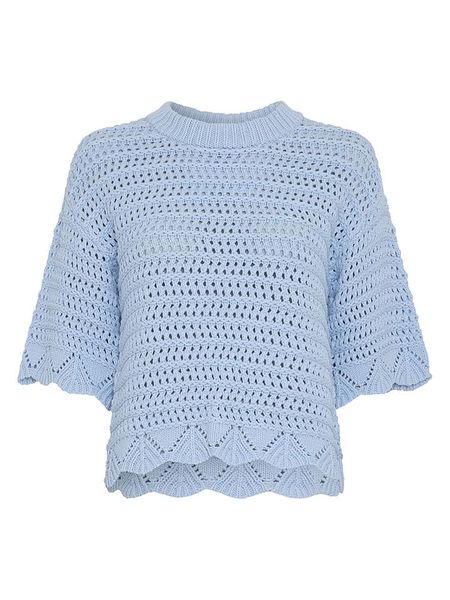 MOSS COPENHAGEN Sweter w kolorze błękitnym rozmiar: S/M. Niebieskie swetry klasyczne damskie MOSS COPENHAGEN, m, z bawełny, bez kołnierzyka. Za 199.95 zł.
