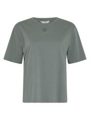 MOSS COPENHAGEN Koszulka "Melea" w kolorze zielonym rozmiar: S/M. Zielone bluzki damskie MOSS COPENHAGEN, m, bez wzorów, z bawełny, bez kołnierzyka, bez ramiączek. Za 96.37 zł.