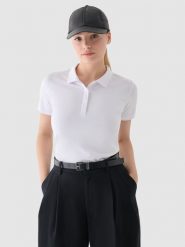 4F Koszulka polo slim damska - biała XS. Białe bluzki damskie 4f, xs, bez wzorów, z bawełny, klasyczne, bez kołnierzyka, bez ramiączek. Za 89.99 zł.