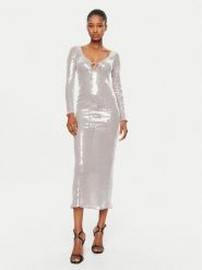 BARDOT Sukienka koktajlowa Verona 58859DB Srebrny Slim Fit. Szare sukienki damskie BARDOT, bez wzorów, z syntetyku, wizytowe, bez kołnierzyka, bez ramiączek. Za 519.99 zł.