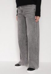 Szare Szerokie Jeansy z Wysokim Stanem Zdobione Błyszczącymi Drobinami Isabela. Szare jeansy damskie Born2be, z podwyższonym stanem. Za 129.99 zł.