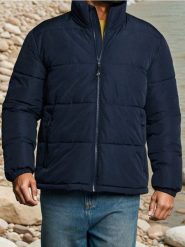 Kurtka puffer - granatowy. Niebieskie kurtki męskie Sinsay, l, bez wzorów, bez kaptura. Za 99.99 zł.