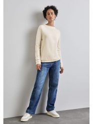 Street One Sweter w kolorze kremowym rozmiar: 42. Brązowe golfy damskie Street One, bez wzorów, ze splotem, bez ramiączek. Za 87.81 zł.