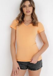 Pomarańczowy T-shirt Aerippe. Brązowe t-shirty damskie Born2be, l, z aplikacjami, z bawełny, bez kołnierzyka. Za 29.99 zł.