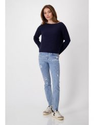Monari Sweter w kolorze granatowym rozmiar: 42. Niebieskie swetry klasyczne damskie Monari, z bawełny, bez kołnierzyka. Za 123.25 zł.