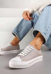 Szare Trampki Basic z Cholewką przed Kostkę na Niskiej Platformie Senadra. Szare trampki i tenisówki damskie Renee, bez wzorów, z jeansu, przed kostkę. Za 44.99 zł.