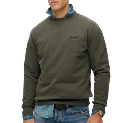 Bluza z logo pod szyją Superdry Essential. Zielone bluzy bez kaptura męskie Superdry., xl, z bawełny. Za 311.10 zł.
