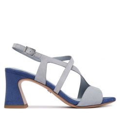 Sandały Tamaris. Niebieskie sandały damskie Tamaris, bez wzorów, bez obcasa, na słupku. Za 369.99 zł.