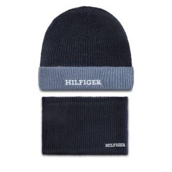 Komplet czapka i komin Tommy Hilfiger. Niebieskie czapki zimowe damskie Tommy Hilfiger. Za 309.99 zł.
