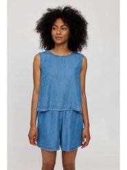 MAZINE Top "Denim" w kolorze niebieskim rozmiar: M. Niebieskie topy damskie MAZINE, m, bez wzorów, z denimu, bez kołnierzyka. Za 131.74 zł.