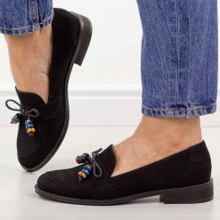 Czarne zamszowe skórzane Polskie mokasyny damskie Deoni D042. Czarne mokasyny damskie Deoni, z jeansu. Za 449.00 zł.