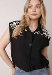 Czarna Wiskozowa Koszula Boho Bez Rękawów ze Ściągaczem w Pasie Limopise. Czarne koszule damskie Born2be, na lato, l, bez wzorów, z materiału, boho, bez kołnierzyka, bez ramiączek. Za 89.99 zł.