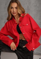 Czerwona Jeansowa Kurtka z Bawełny Perilopei. Czerwone kurtki damskie Renee, l, bez wzorów, z bawełny, bez kaptura. Za 159.99 zł.