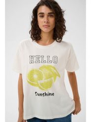 Kaffe Koszulka w kolorze kremowo-żółtym rozmiar: XL. Brązowe t-shirty damskie Kaffe, xl, bez wzorów, z bawełny, bez kołnierzyka. Za 78.99 zł.