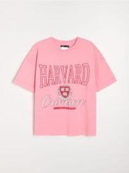 Bawełniana koszulka The Harvard Crimson - różowy. Czerwone t-shirty damskie Sinsay, l, bez wzorów, z bawełny, bez kołnierzyka. Za 39.99 zł.