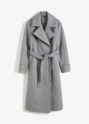 Płaszcz z materiału w optyce wełny. Szare płaszcze damskie bonprix, bez wzorów, z wełny, eleganckie. Za 269.99 zł.