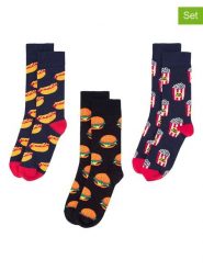 Happy Socks Skarpety (3 pary) w kolorze czarno-pomarańczowo-granatowym rozmiar: 36-40. Czarne skarpetki męskie Happy Socks, bez wzorów. Za 74.28 zł.