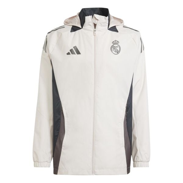 Kurtka dresowa zewnętrzna Real Madrid 2024/25. Czerwone kurtki męskie Adidas, bez wzorów, z dresówki, bez kaptura. Za 419.25 zł.