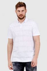 ARMANI EXCHANGE Biała męska koszulka polo w logo. Białe koszulki polo męskie Armani Exchange, l, w ażurowe wzory, bez ramiączek. W wyprzedaży za 259.99 zł.