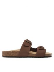 Geox Klapki D Brionia D35LSL00032C6009 Brązowy. Brązowe klapki damskie Geox, bez wzorów, z nubiku, bez obcasa. Za 259.99 zł.