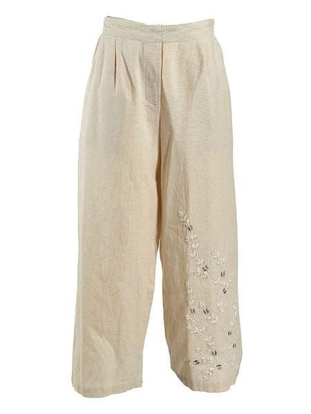 BLE Spodnie w kolorze beżowym rozmiar: onesize. Brązowe spodnie materiałowe damskie BLE, bez wzorów, z bawełny, z podwyższonym stanem. Za 73.93 zł.