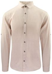 Koszula Weekendowa z Lnem, Prosty Krój - Victorio - Beż. Koszule męskie Victorio, na lato, m, bez wzorów, z bawełny, bez kołnierzyka, bez ramiączek. Za 189.00 zł.