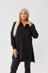 Klasyczna czarna koszula Elena zapinana na guziki, asymetryczny krój PLUS SIZE XXL OVERSIZE JESIEŃ. Czarne koszule damskie Moda Size Plus Iwanek, na jesień, plus size, bez wzorów, z bawełny, biznesowe, z asymetrycznym kołnierzem, plus size, bez ramiączek. Za 199.90 zł.