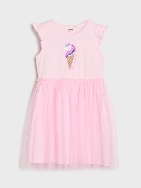 Sukienka z ozdobnym tiulem i cekinami - różowy. Czerwone sukienki dziewczęce Sinsay, bez wzorów, z tiulu, bez ramiączek. Za 25.99 zł.