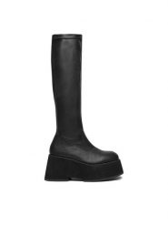 DeeZee Kozaki W3LH164802H Czarny. Czarne kozaki damskie DeeZee, z materiału, bez obcasa, na płaskiej podeszwie. Za 299.99 zł.
