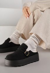 Czarne Niskie Śniegowce na Grubej Podeszwie Zdobione Sprzączką Vetiare. Czarne śniegowce damskie Born2be, z dzianiny. Za 119.99 zł.