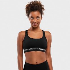 Stanik sportowy Fitness Damski Cardio Wysokie wsparcie. Czarne biustonosze sportowe damskie SIROKO, bez wzorów, z nylonu. Za 105.00 zł.