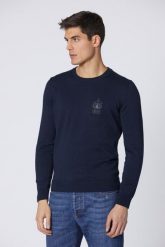 AERONAUTICA MILITARE Granatowy sweter męski. Niebieskie swetry męskie AERONAUTICA MILITARE, l, bez wzorów, bez kołnierzyka. W wyprzedaży za 319.99 zł.