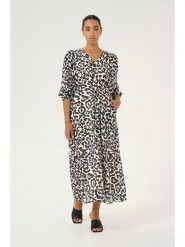 Kaffe Sukienka "Sepia" w kolorze kremowo-czarnym rozmiar: 38. Brązowe sukienki damskie Kaffe, bez wzorów, z tkaniny, bez kołnierzyka, bez ramiączek, midi, rozkloszowane. Za 260.99 zł.