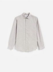 Gładka koszula regular fit - jasnoszary. Szare koszule męskie Reserved, l, bez wzorów, z bawełny, bez kołnierzyka, bez ramiączek. Za 139.99 zł.