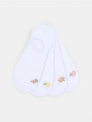 Bawełniane stopki z haftem kwiatów 4 pack - biały. Białe skarpetki damskie Sinsay, bez wzorów, z bawełny. Za 9.99 zł.