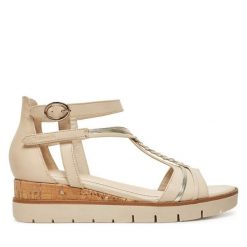 Sandały Tamaris. Brązowe sandały damskie Tamaris, bez wzorów, bez obcasa, na koturnie. Za 259.99 zł.