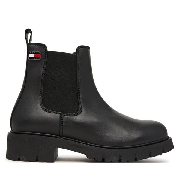 Sztyblety Tommy Jeans. Czarne botki damskie Tommy Jeans, z jeansu, bez obcasa, na płaskiej podeszwie, bez zapięcia. Za 649.99 zł.