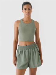 4F Crop top treningowy szybkoschnący 4F x Anna Lewandowska - khaki M. Brązowe topy damskie 4f, m, bez wzorów, z dzianiny, bez ramiączek. Za 149.99 zł.