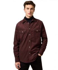 MESKA KOSZULA SZTRUKSOWA WRANGLER WESTERN CORD SHIRT MAHOGANY 112371428. Koszule męskie Wrangler, m, bez wzorów, ze sztruksu, bez kołnierzyka, bez ramiączek. Za 199.99 zł.