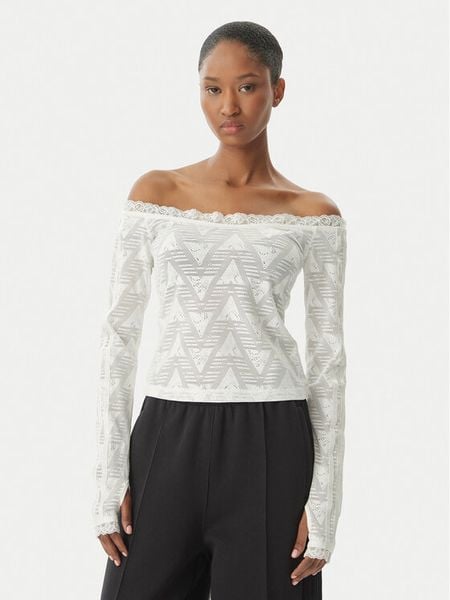 Adidas Bluzka Lace Bardot KE3458 Biały Slim Fit. Białe bluzki damskie Adidas, s, bez wzorów, z syntetyku, bez kołnierzyka, bez ramiączek. Za 156.99 zł.