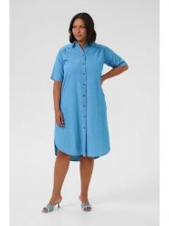 KAFFE curve Sukienka dżinsowa w kolorze błękitnym rozmiar: 52. Niebieskie sukienki damskie KAFFE curve, bez wzorów, z bawełny, bez kołnierzyka, bez ramiączek, midi. Za 126.99 zł.