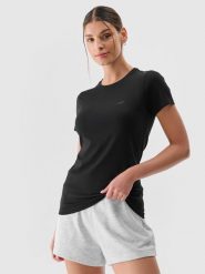 4F T-shirt slim gładki damski - czarny L. Czarne t-shirty damskie 4f, l, bez wzorów, z bawełny, bez kołnierzyka. Za 39.99 zł.