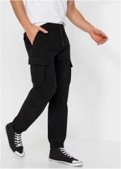 Spodnie bojówki ze stretchem i gumką w talii, Regular Fit Straight. Czarne spodnie materiałowe męskie bonprix, bez wzorów. Za 159.99 zł.