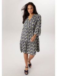 Aniston Sukienka w kolorze granatowo-oliwkowo-białym rozmiar: 46. Niebieskie sukienki damskie Aniston, bez wzorów, z wiskozy, bez kołnierzyka, bez ramiączek, midi. Za 217.99 zł.