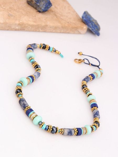 Charlize Pozłacany naszyjnik z turkusami i lapis lazuli - dł 45 cm rozmiar: onesize. Niebieskie naszyjniki damskie Charlize, pozłacane. Za 91.56 zł.