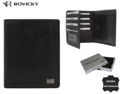Portfel skórzany Rovicky PC-108-BAR czarny. Czarne portfele męskie ROVICKY, bez wzorów, ze skóry. Za 85.99 zł.